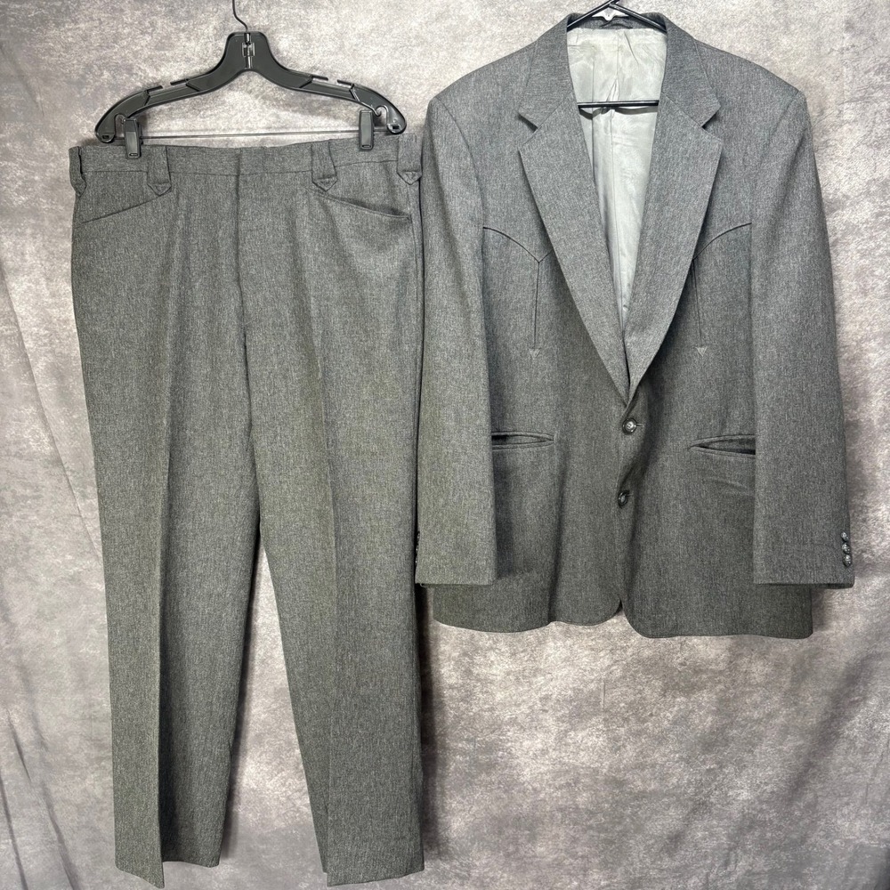 Circle S Texas Suit Jacket Pants Men's Size 44 Gray Western Cowboy Yoke Ranch